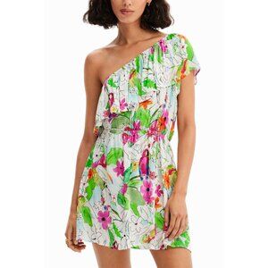 DESIGUAL Tropical asymmetric mini dress in‎ Floral Multi Size M